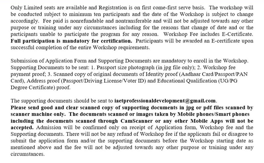 I accept the above mentioned workshop registration conditions
