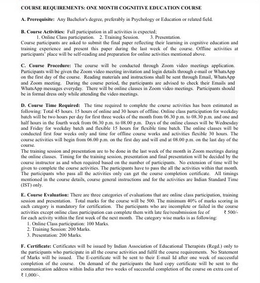 I accept the above mentioned course requirements