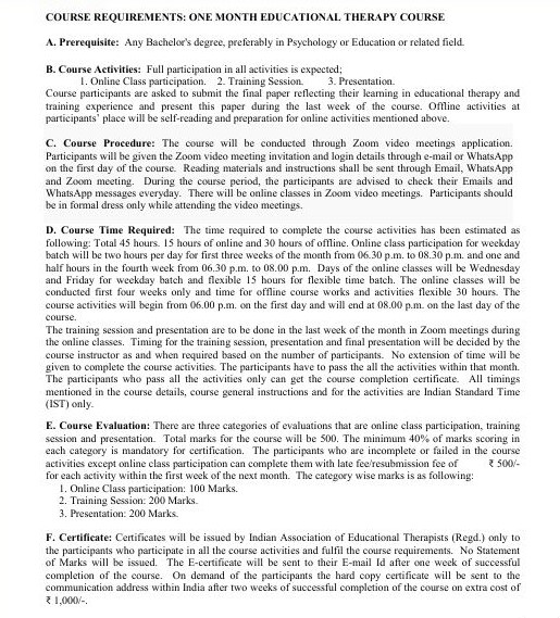 I accept the above mentioned course requirements