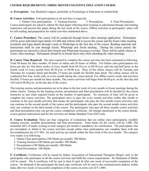 I accept the above mentioned course requirements