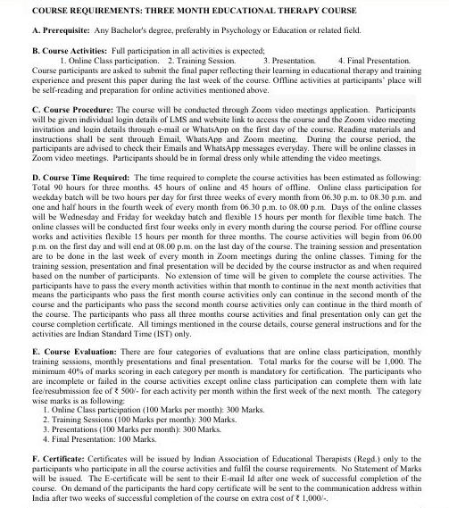 I accept the above mentioned course requirements