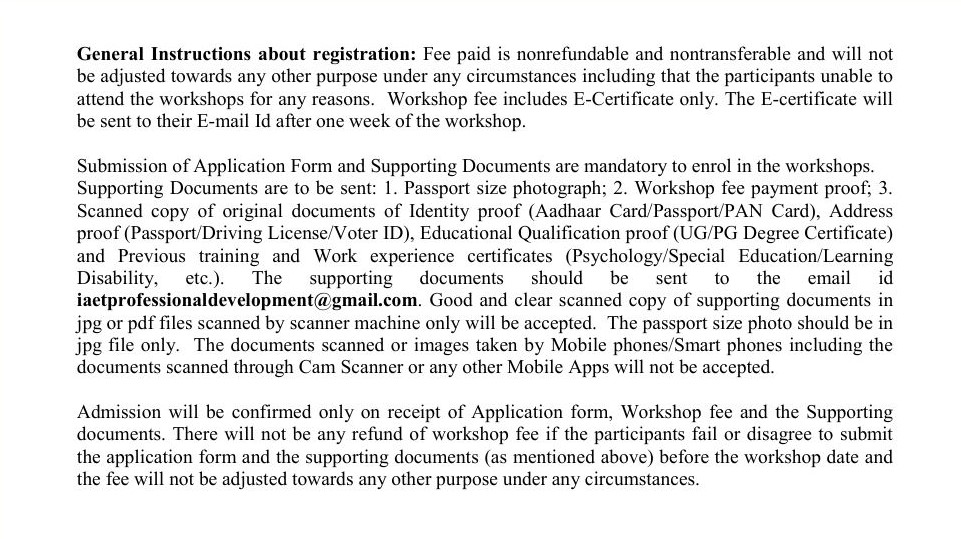 I accept the above mentioned Parent Workshops Registration conditions